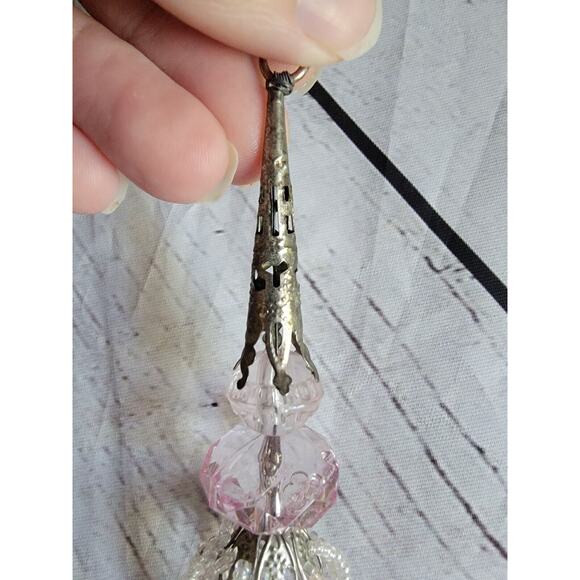 Vintage Glass Beaded Dangling Tassels 2 Ornaments Gold Pink White - Picture 7 of 9
